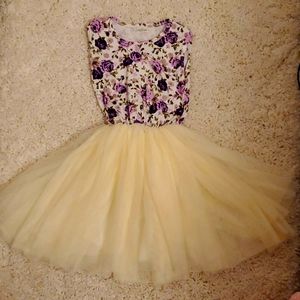 Boutique Purple Floral dress with ivory bottom.